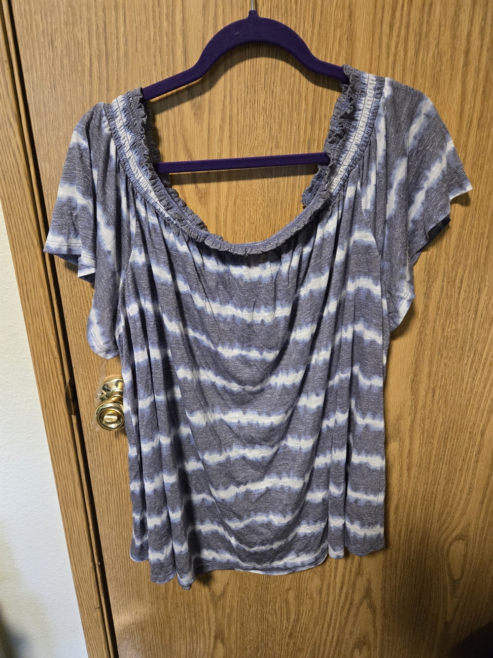 Lane Bryant Gray & White Tie-Dye Off-Shoulder Tunic